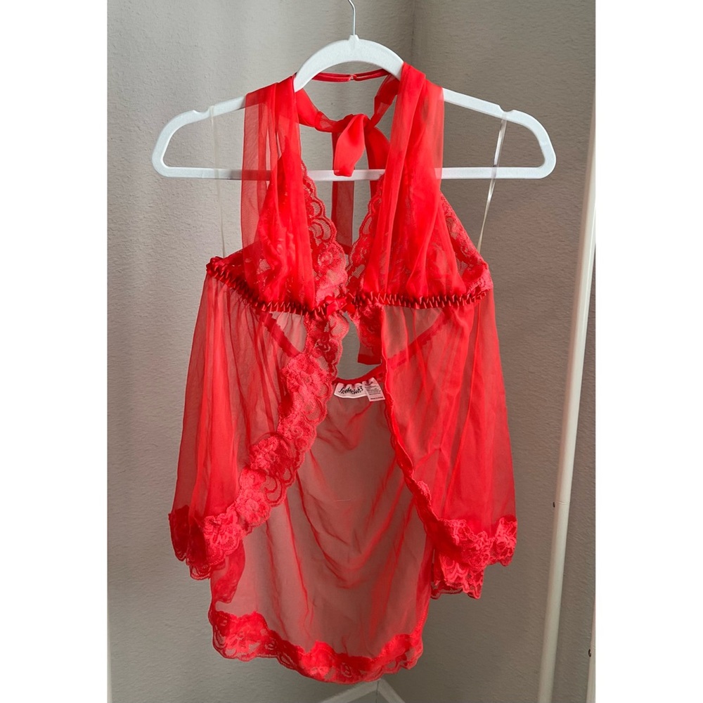 Frederick’s of Hollywood Intimates Sheer Lace Halter Babydoll Chemise